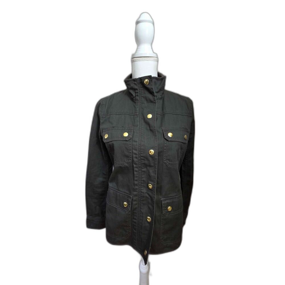 J.Crew Dark Olive Green Utility Field Jacket Gold Hardware